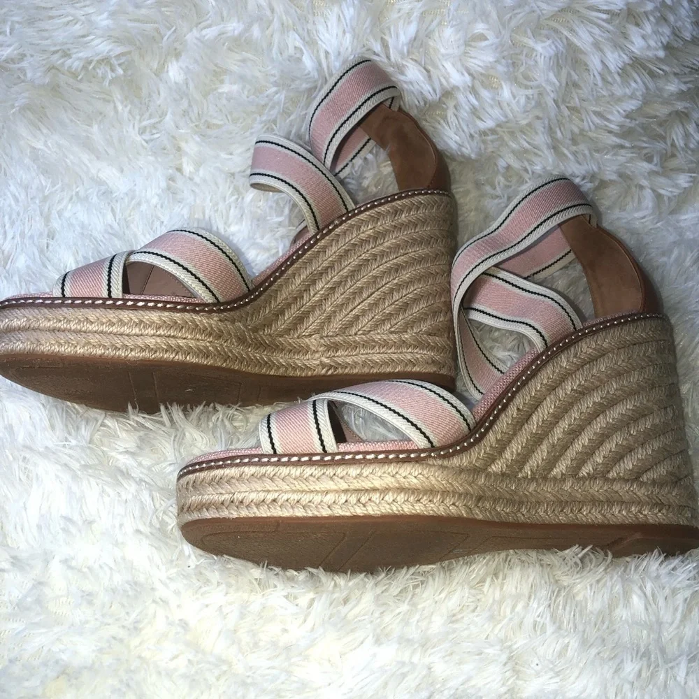 Tory Burch Pink and Tan Wedge Sandals size 10-11